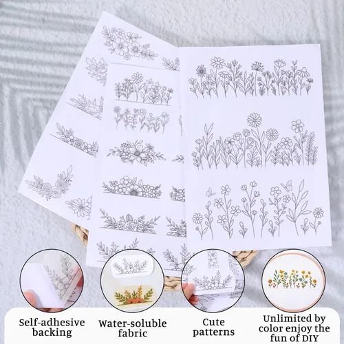 Miniatura 4 de Estabilizador de Bordado Soluble en Agua 3 Hojas Estabilizador Soluble en Agua para Patrones de Bordado Papel para Pegar y Coser Diseños de Papel