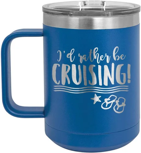 Miniatura 9 de I'D RATHER BE CRUISING Amarillo Taza de café de 15 oz con tapa deslizante Taza de café de viaje con aislamiento Ideas de regalos de cumpleaños
