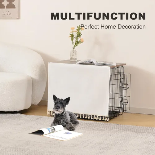 Miniatura 2 de VIE DE AMAN Cubierta de Jaula para Perros de Madera para Jaulas de 48, 42, 36, 24 pulgadas, Cubierta de Mesa para Jaula de Perros con Cortina