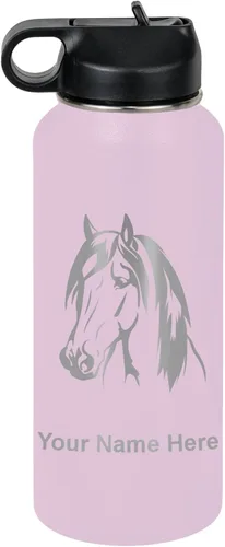 Miniatura 26 de LaserGram Botella de agua personalizada, cabeza de caballo 1, acero inoxidable de doble pared aislada al vacío con popote superior, regalo grabado