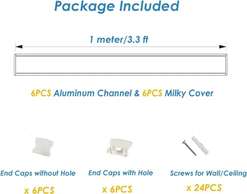Miniatura 3 de Canal de aluminio LED de yeso, paquete de 6 unidades, 3.3 ft/3.3 pies, perfil de canal LED de aluminio para paneles de yeso sin bordes con tapa