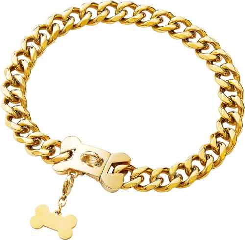 Miniatura 2 de Collar de acero inoxidable dorado para perros pequeños, medianos y grandes, collar de perro Bulldog francés con seguridad