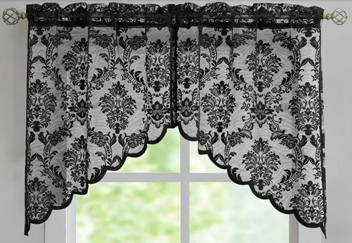 Miniatura 28 de ASATEX Par de 2 paneles de cortina de encaje negro de tamaño mediano de 54 pulgadas de ancho x 84 pulgadas de largo, con hermoso bordado de flores.