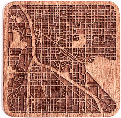 Miniatura 96 de Posavasos Amsterdam Map by O3 Design Studio, 1 pieza, posavasos de madera Sapele con mapa de la ciudad, hecho a mano, varias ciudades opcionales