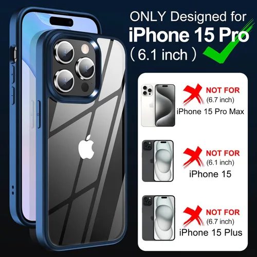 Miniatura 2 de MOZOTER Funda transparente para iPhone 15 Pro, antiamarilleo, protección contra caídas de grado militar, a prueba de golpes, funda delgada