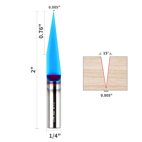 Miniatura 2 de EANOSIC Broca de enrutador de ranura en V de 15 grados, vástago de 1/4 pulgadas, broca de carburo sólido con revestimiento azul nano para grabado