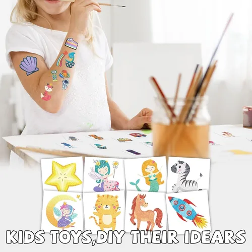 Miniatura 7 de EMOME 204 hojas de tatuajes con purpurina para niños, tatuajes temporales envueltos individualmente para niñas y niños, calcomanías de tatuaje falso
