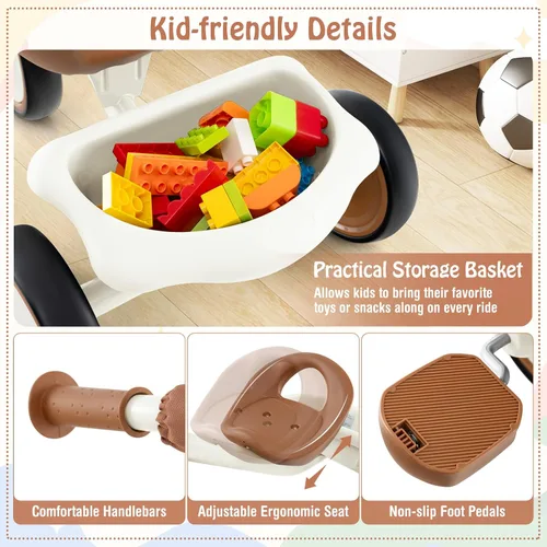 Miniatura 3 de HONEY JOY Triciclo, triciclo para niños de 3 ruedas con asiento ajustable, cesta de almacenamiento extraíble, triciclo para niños de 3 a 5 años