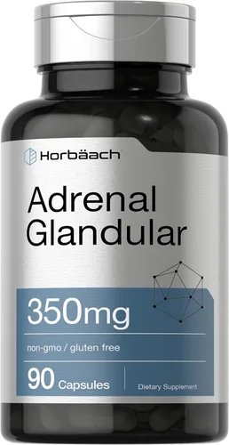 Horbäach Glandular suprarrenal crudo | 350 mg | 90 cápsulas | Suplemento sin OMG, sin gluten