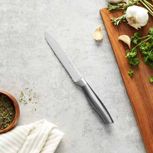 Miniatura 3 de HENCKELS Cuchillo de tomate afilado de grafito de 5 pulgadas, diseño alemán informado por más de 100 años de maestría, cuchillo dentado, cuchillo