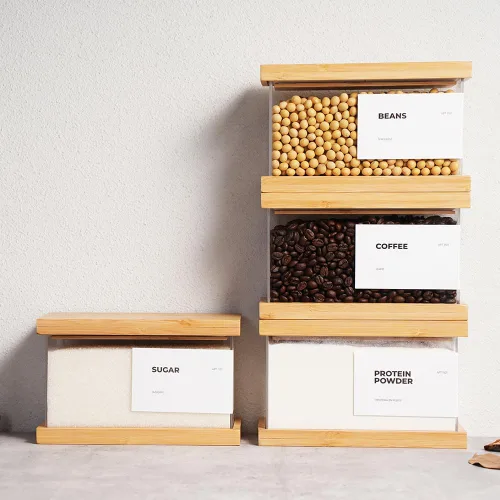 Miniatura 6 de Dispensador de alimentos de bambú Organizadores de cocina y almacenamiento Organizadores herméticos de despensa y recipiente de almacenamiento