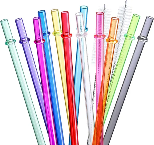 Miniatura 8 de 24 popotes reutilizables con 4 cepillos, popotes de plástico duro Tritan de 10.5 pulgadas de largo, 12 colores translúcidos de repuesto para vasos