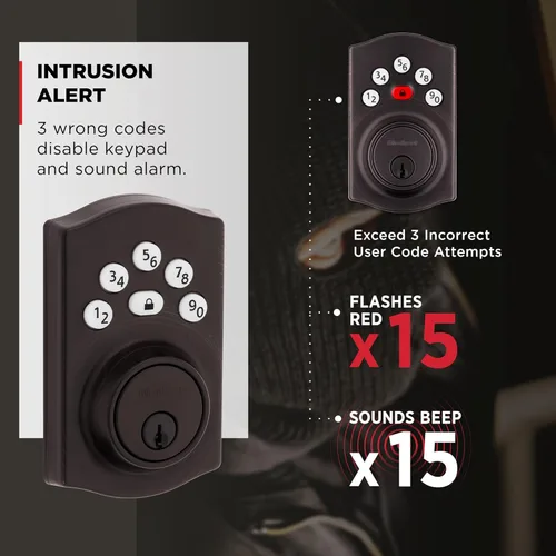 Miniatura 6 de Kwikset Powerbolt 240 - Cerradura de puerta de cerrojo electrónico tradicional de bronce veneciano con teclado de 5 botones, con entrada sin llave