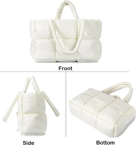 Miniatura 4 de Herald Bolso de mano acolchado grande para mujer, bolso de hombro acolchado de algodón ligero para el invierno