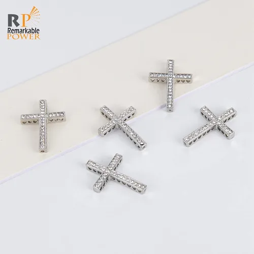 Miniatura 6 de Colgante de cuentas de plata con dije de cruz de diamantes de imitación para pulsera y joyería