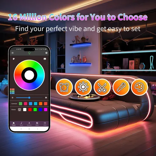 Miniatura 2 de NBBUFF Luces LED para dormitorio de 196 pies (2 rollos de 98 pies), tira de luces LED de sincronización de música con control remoto de 60 teclas