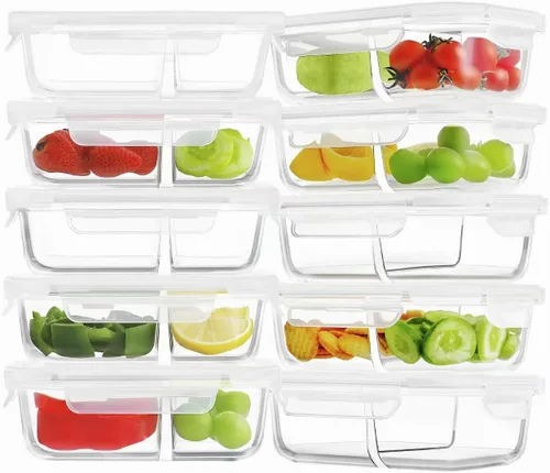 Miniatura 15 de Paquete de 8 recipientes de vidrio grandes para preparación de comidas de 36 onzas con tapas, recipientes de almacenamiento de alimentos de vidrio