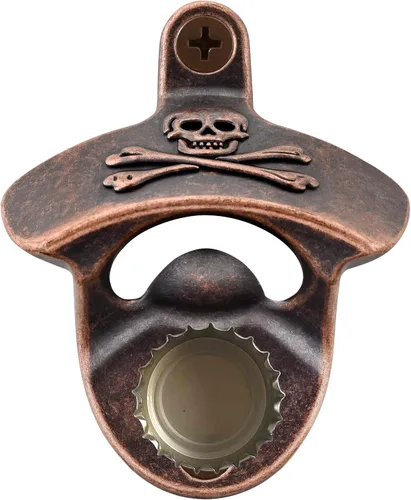 Miniatura 14 de Abrebotellas magnético de montaje en pared, abridor de botellas de cerveza de bronce antiguo con imanes para mesa de madera