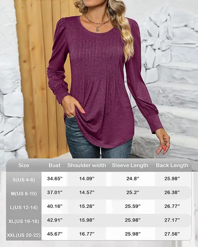 Miniatura 6 de Ficerd Blusa plisada de manga corta abombada para mujer, cuello redondo, elegante, casual, holgada, para primavera y verano