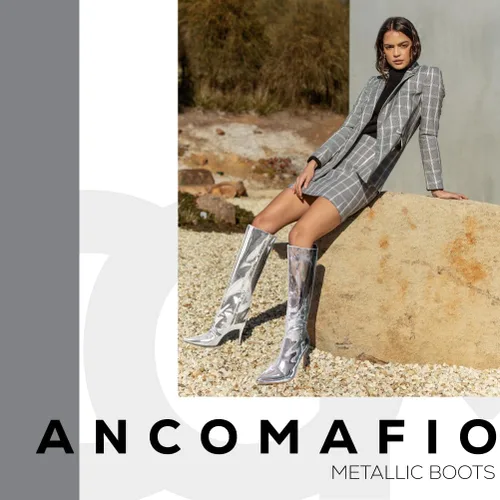 Miniatura 5 de Ancomafio Botas metálicas hasta la rodilla y botines para mujer, tacón de aguja, botas de espejo puntiagudas, botines elegantes con cremallera