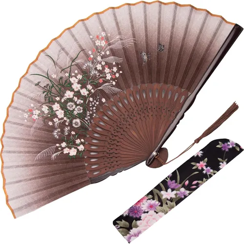 Miniatura 9 de JOHOUSE Abanico de mano plegable de tela negra con borla y funda – Elegante abanico plegable de mano para mujeres, abanicos de boda para invitados