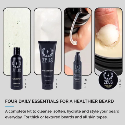 Miniatura 2 de ZEUS Kit de cuidado diario de la barba para hombres, champú para barba, acondicionador, aceite refinado y bálsamo de peinado, suaviza, hidrata, doma