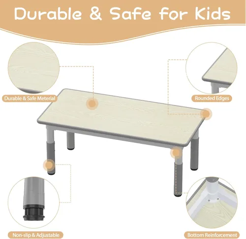 Miniatura 5 de GAOMON - Juego de mesa y 6 sillas para niños, mesa y silla ajustables en altura para niños de 2 a 10 años, escritorio con graffiti, patas Gris