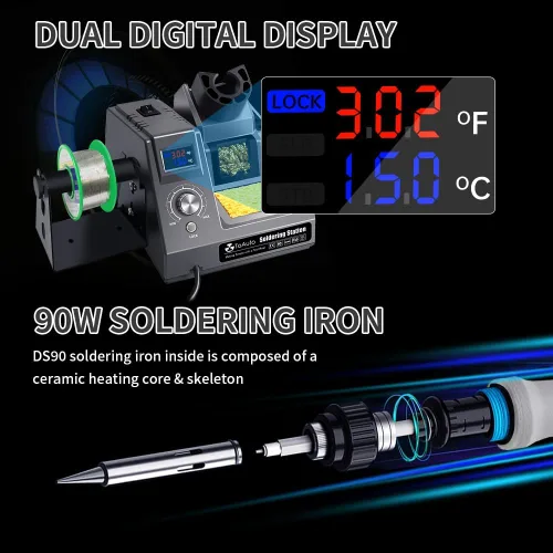 Miniatura 3 de TOAUTO DS90 - Kit de estación de soldadura con pantalla digital dual °F y °C, soldador de 90 W, temperatura de 302 ℉ a 842 ℉, diseño antiestático