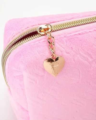 Miniatura 4 de Juicy Couture Bolsa De Maquillaje Rosa Cosméticos Organizador De Viaje Esenciales Con Cremallera Superior Cuña Velour Heart