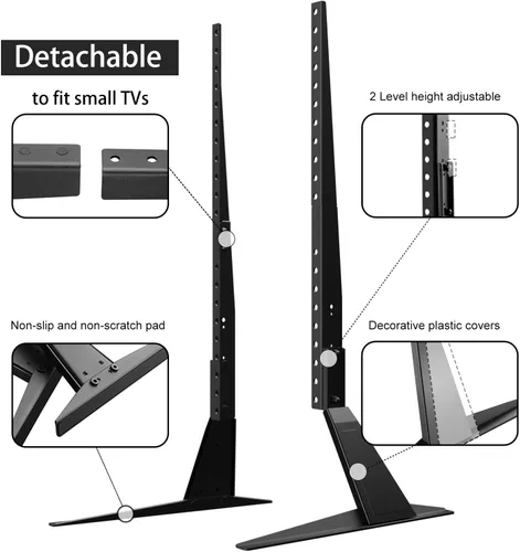 Miniatura 5 de Soporte universal para TV, patas de metal para TV de 20 a 65 pulgadas LCD/LED/OLED/Plasma pantalla plana y curva, ajuste de altura con VESA 75x75mm