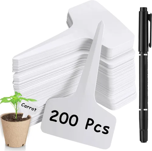 Paquete de 200 etiquetas para plantas en forma de T, etiquetas de nombre de plantas en maceta de 4 pulgadas, marcadores de semillas de semillero,