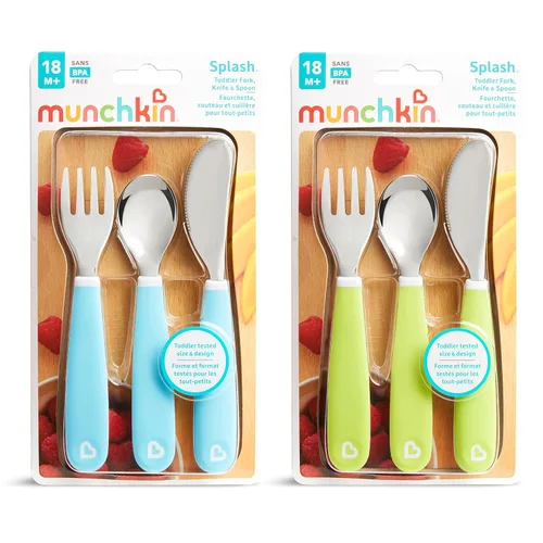 Miniatura 4 de Munchkin® Splash™ - Juego de utensilios de tenedor, cuchillo y cuchara para niños pequeños, paquete de 6, azul/verde