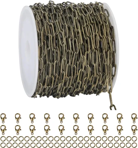 Miniatura 12 de UMAOKANG Cadenas de collar chapadas en oro para hacer joyas, cadena de clip de acero inoxidable 304 a granel con cierres de langosta y anillos Rolo