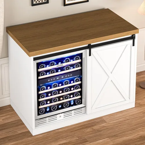 Miniatura 6 de JassmiPkwy Gabinete de barra de café con espacio para refrigerador, gabinete de vino de granja con estante, toma de corriente para cocina, comedor