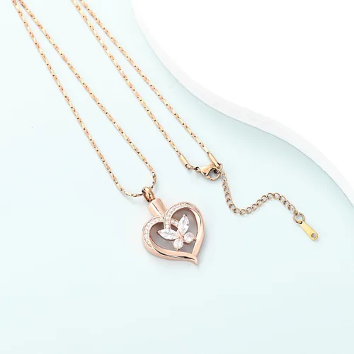 Miniatura 34 de Imrsanl Collares de urna de mariposa para mujeres y niñas, joyería de cremación con piedra natal, colgante para cenizas humanas, medallón