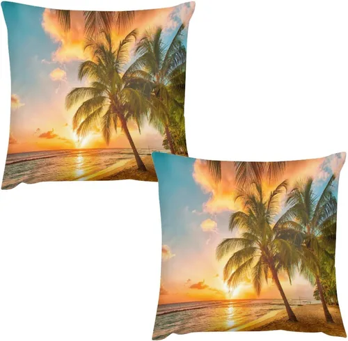 Miniatura 12 de Juego de 2 fundas de almohada con diseño escénico del océano tropical, fundas de almohada para sofá, fundas de almohada de poliéster para sofá