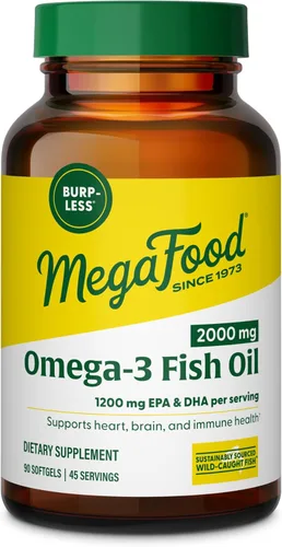 MegaFood Suplementos Omega 3 de aceite de pescado de 2000 mg – Sin eructos y aceite de limón infundido – Suplemento de apoyo para corazón, cerebro,