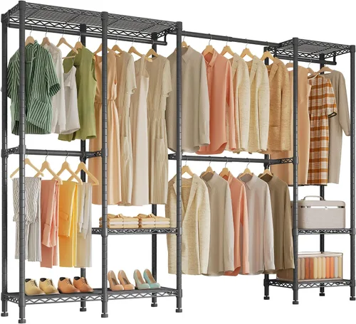 Miniatura 8 de Higeego H5 Pro - Perchero de ropa resistente, perchero independiente, armario para colgar ropa, organizador portátil con barras de suspensión Negro