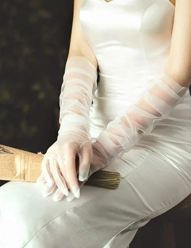 Miniatura 2 de YCShun - Guantes largos de tul para mujer, guantes largos de fiesta de ópera de 27 pulgadas de longitud al codo