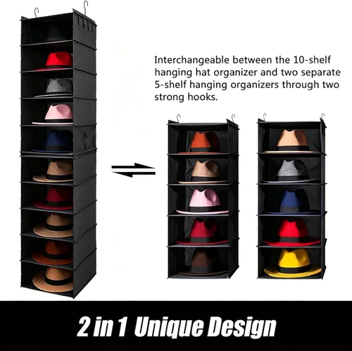 Miniatura 4 de LADYBRO Oxford Cloth Hat Rack for Closet, 10-Shelf Organizer for Fedora, Sunhat, Cowboy, Baseball Cap, 2 Separate 5-Shelf, Hanging for Storage or