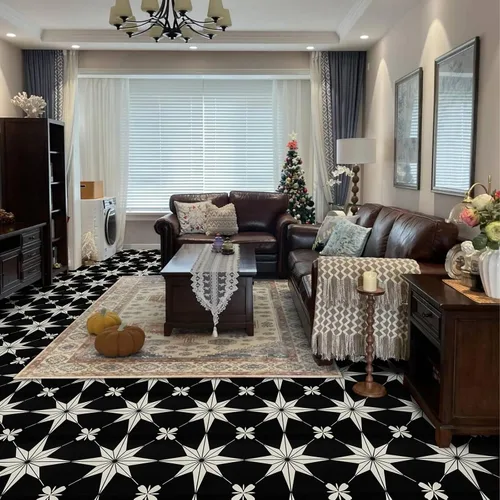 Miniatura 3 de Pegatinas adhesivas para piso: 10 piezas de 11.81 * 11.81 pulgadas, pisos de vinilo impermeables en negro y blanco, fácil de instalar, adhesivo