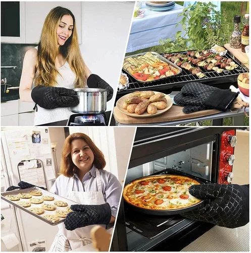 Miniatura 9 de Juego de 4 manoplas de horno y soportes para ollas de 500°F, soportes para ollas de cocina resistentes al calor, guantes de horno antideslizantes