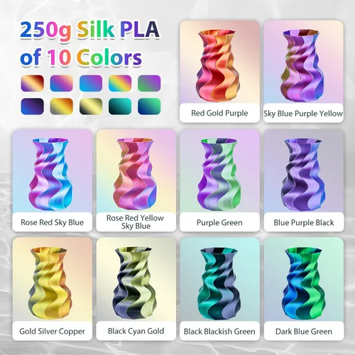 Miniatura 2 de Paquete de filamento para impresora 3D, filamento PLA sedoso de 4/64 pulgadas (1.75 mm), compatible con la mayoría de impresoras FDM, 10 carretes