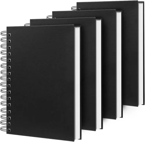 Paquete de 4 cuadernos en espiral A5, cuaderno rayado negro de 5.62 x 8.4 pulgadas - 100 hojas/200 páginas, papel grueso de 100GSM, cuadernos de Con