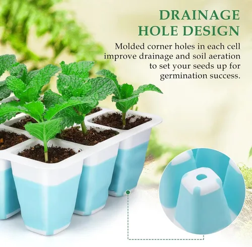 Miniatura 3 de Hanaoyo 5 bandejas reutilizables para iniciación de semillas, kit de inicio de semillas de 60 celdas con células flexibles emergentes, bandejas