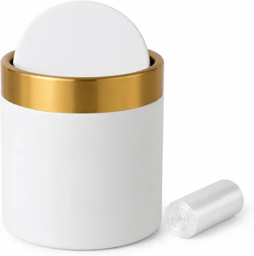 Miniatura 8 de Mini bote de basura con tapa, pequeño cubo de basura de metal, mini cubos de basura para encimera para escritorio, automóvil, oficina, cocina, cubo