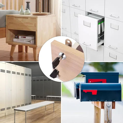 Miniatura 10 de Cerradura tubular de leva para gabinete con llaves, cilindro de 7/8 pulgadas con llave igual, caja de herramientas de repuesto para cajón seguro