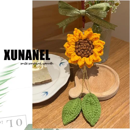 Miniatura 6 de Accesorios de girasol para automóvil, bonitos accesorios para automóvil, hechos a mano, de punto, espejo retrovisor, adorno colgante para tus