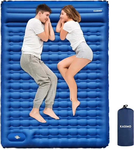 Miniatura 10 de KASIMO Colchoneta de dormir ultra gruesa de 6 pulgadas con almohada y bomba de pie integrada, almohadilla inflable ultraligera para mochileros