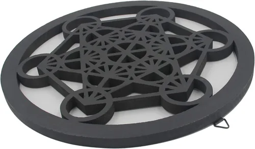 Miniatura 4 de DharmaObjects Cubo de metatrón grande con geometría sagrada hecha a mano para decoración de pared de madera, arte colgante (negro, 15.75 pulgadas)